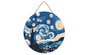 Figured'Art Starry Night Hanging Wood Slice Painting By Numbers Kit