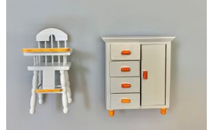 Dolls House Nursery High Chair and Chifforobe Set