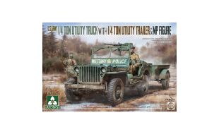 Takom 1/35 Scale Us Army 1/4 Ton Utility Truck With 1/4 Ton Utility Trailer + MP Model Kit
