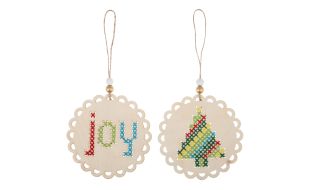 Trimits Joy and Tree Wooden Christmas Decoration Cross Stitch Kits