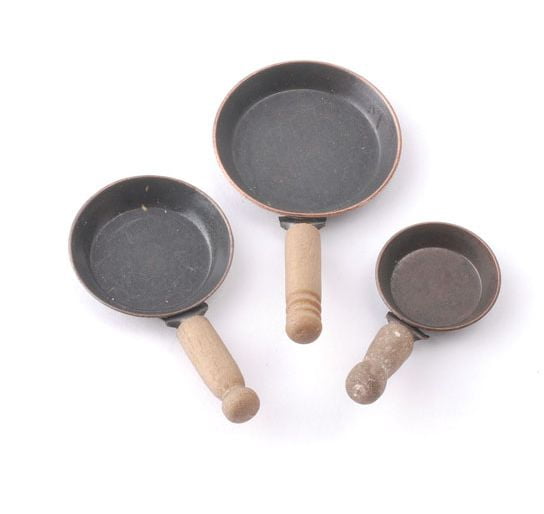 Photos - Doll Accessories Set of 3 Frying Pans for 12th Scale Dolls House