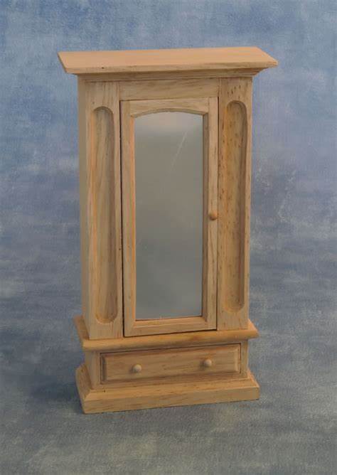 Photos - Doll Accessories Bare Wood Mirrored Wardrobe for 12th Scale Dolls House